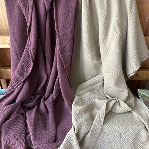 Wayda Toulouse France waffle shawl or throw burgundy or putty  organic cotton.
